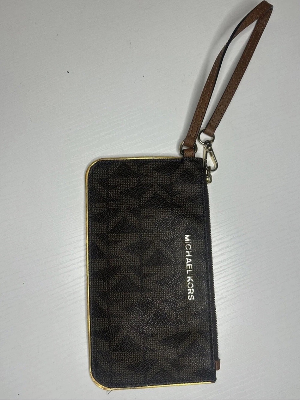 Michael Kors Women Lady Travel Large Wristlet Coin/Wa Bag Clutch Brown Preowned